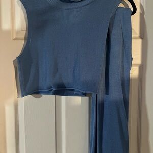 Blue Sleeveless Ribbed Top And Skirt